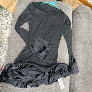 Gray Ribbed Ruched Bodycon Dress